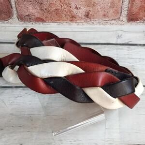Vintage Tommy Hilfiger Braided‎ Leather Belt Red White Blue Size Large